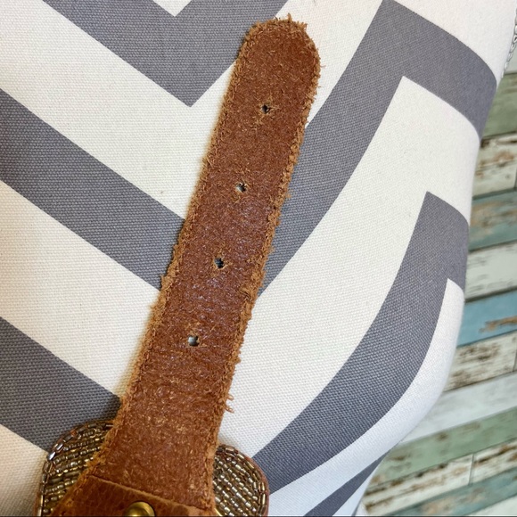 Women’s Wide Boho Sequin Glass Beaded Leather Fashion Belt Size Small S 31 - Picture 9 of 10
